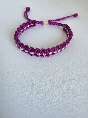 Handmade Adjustable Macrame Bracelet Purple & White Woven Friendship Boho